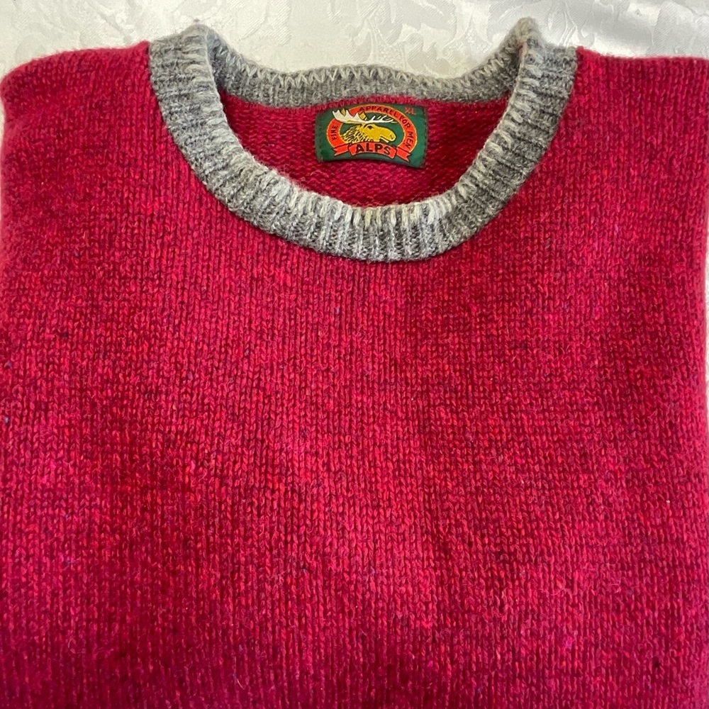 Vintage Alps Men’s Sweater Size XL Wool Blend Red/blue Speckled Colors Crewne